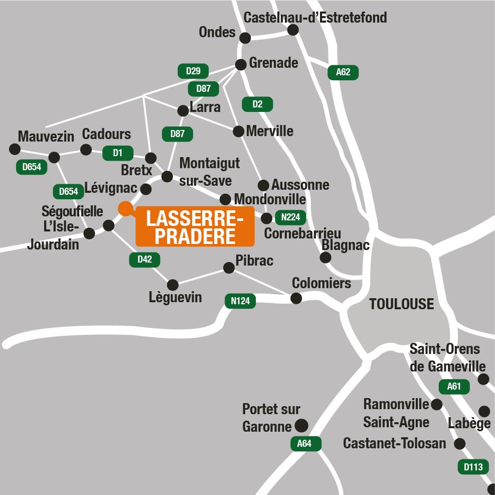 Situation - Terrains à vendre à Lasserre-Pradère