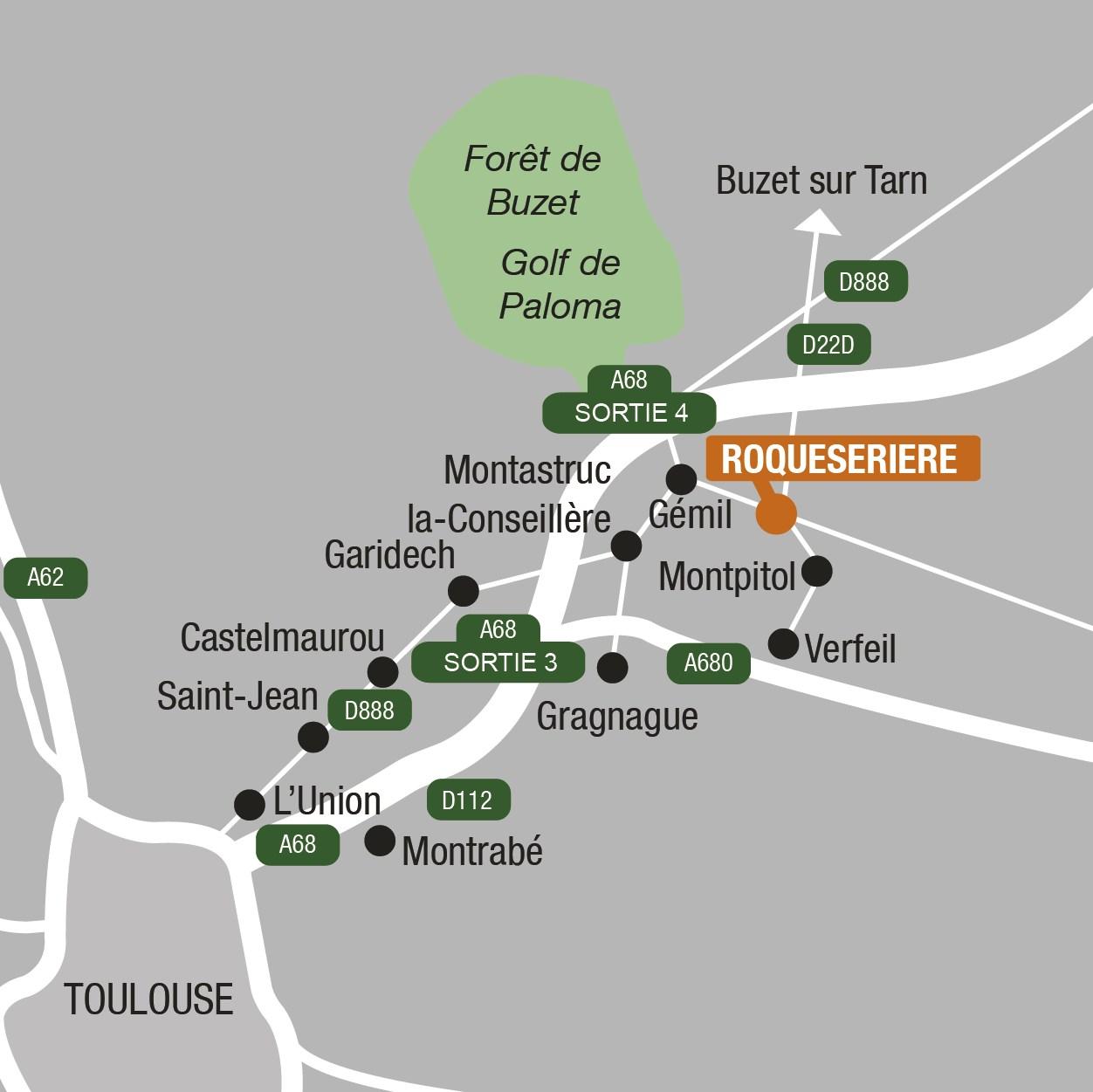 Situation - Terrains à vendre à Roquesérière