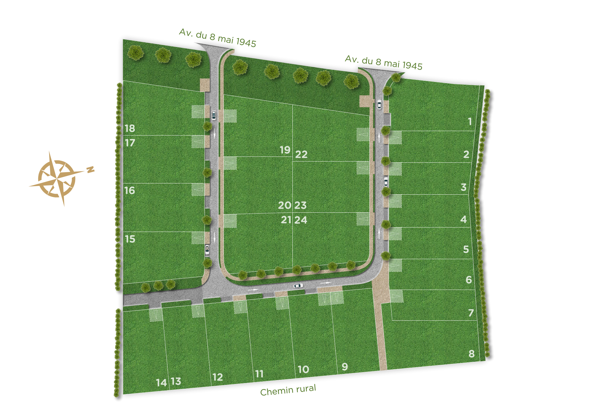 Plan masse - Terrains à vendre à LE BURGAUD